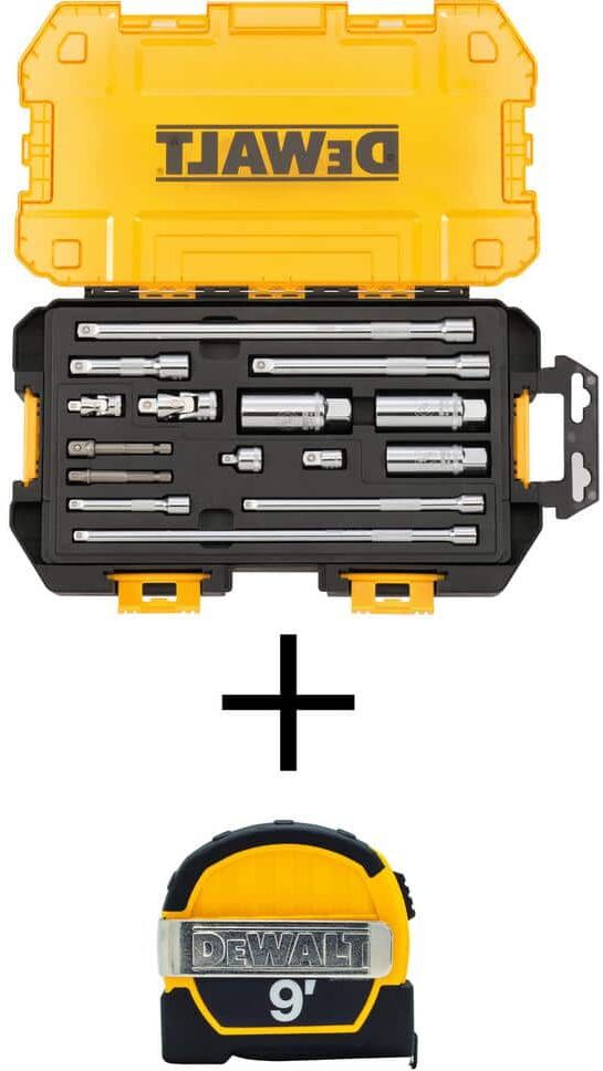 DeWalt 1/4 in. and 3/8 in. Drive Tool Accessory Set with Case (15-Piece) and 9 ft. x 1/2 in. Pocket Tape Measure