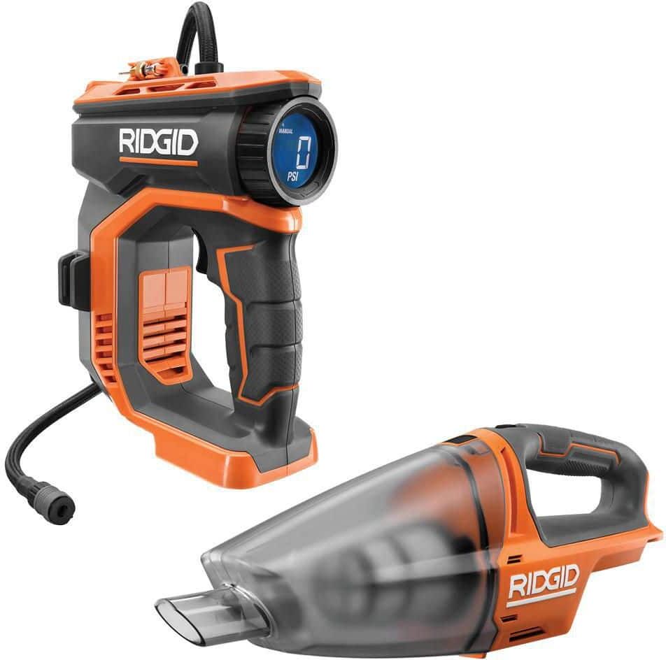 RIDGID 18V Cordless Portable Inflator with Cordless Hand Vacuum (Tools Only)