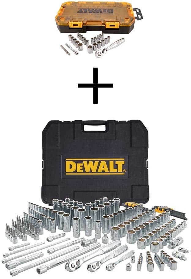 DeWalt 1/4 in. Drive SAE and Metric Ratchet and Socket Set (25-Piece) and Chrome Vanadium Mechanics Tool Set (192-Piece)