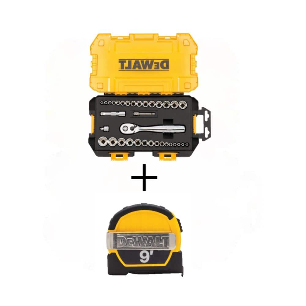 DeWalt 1/4 in. and 3/8 in. Drive Socket Set (34-Piece) and 9 ft. x 1/2 in. Pocket Tape Measure with Magnetic Back