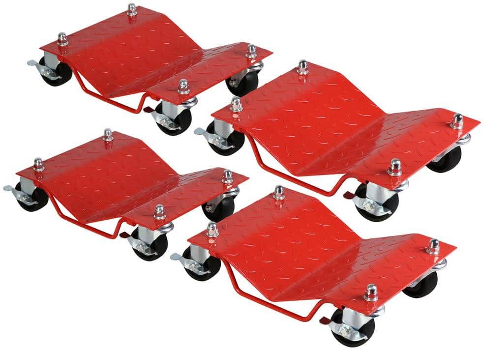 Tatayosi 4-Piece Heavy-Duty Tire Wheel Dolly Skate Auto Repair Dollies Vehicle Moving Dolly, 6000 lbs., Red