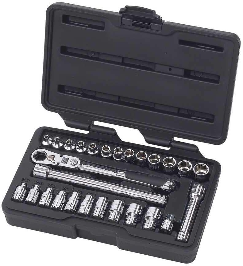 GEARWRENCH Pass-Thru 1/4 in. Drive 6-Point SAE/Metric Locking Flex-Head Ratchet and Socket Mechanics Tool Set (27-Piece)