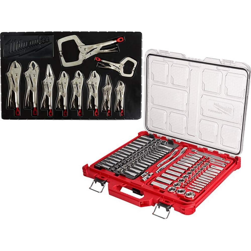 Milwaukee 3/8 in. and 1/4 in. Drive SAE/Metric Ratchet and Socket Mechanics Tool Set with PACKOUT Case and Pliers Set (116-Piece)