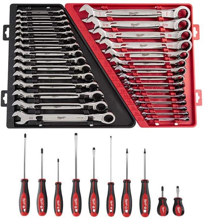 Milwaukee SAE/Metric Combination Ratcheting Wrench Mechanics Tool Set with Screwdriver Set (40-Piece)