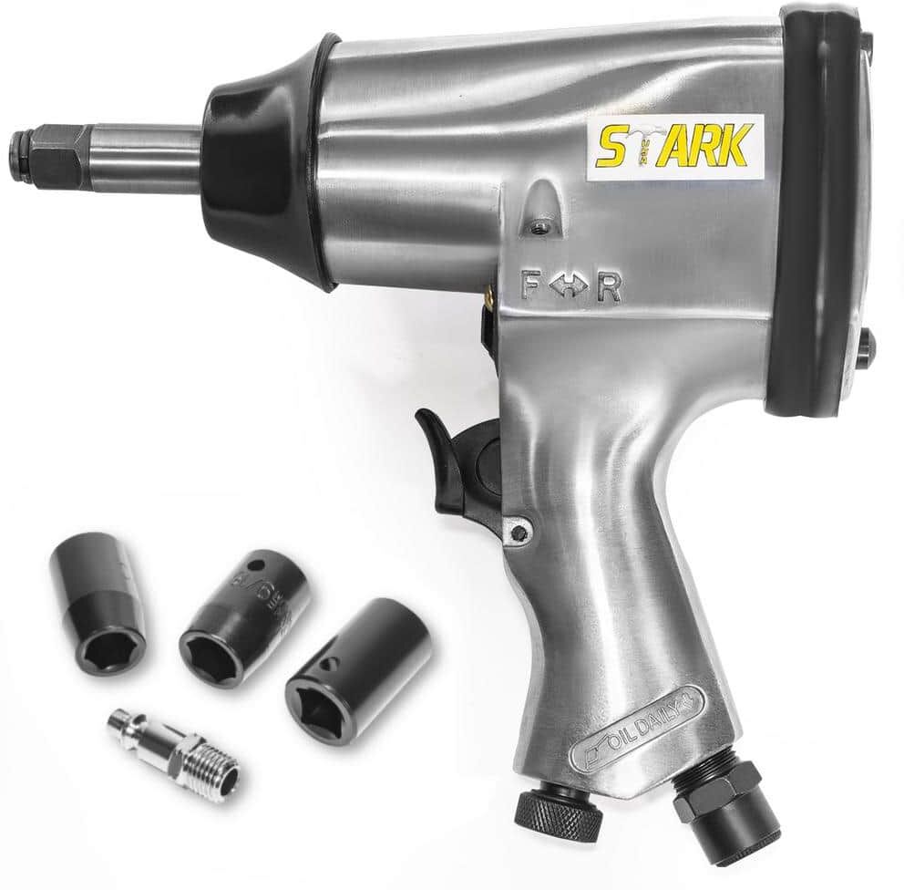 STARK USA 1/2 in. Drive Air Impact Wrench Gun Extended Anvil with 3 Socket Set