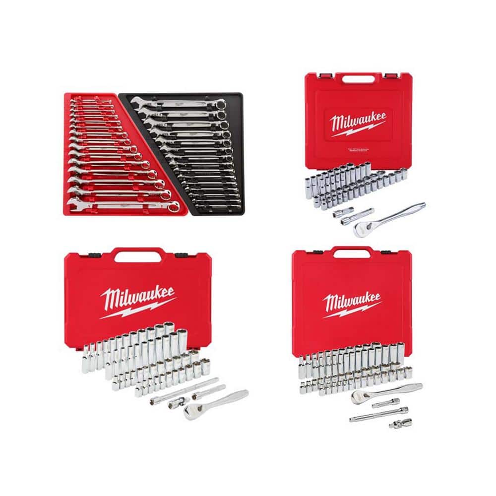 Milwaukee Combination SAE/Metric Wrench Mechanics Tool Set with SAE/Metric Ratchet and Socket Mechanics Tool Set (183-Piece)