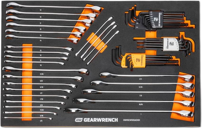 GEARWRENCH 6 Point Combination SAE/MM Wrench and SAE/MM/Torx Ball End Hex Key Set with EVA Foam Storage Tray (59-Piece)