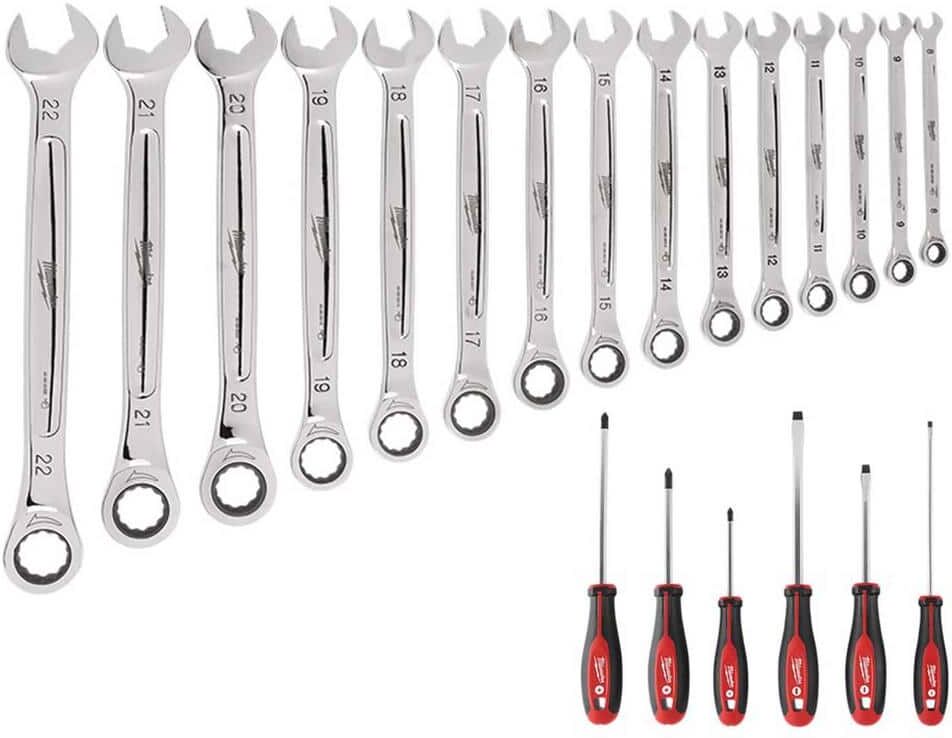 Milwaukee Ratcheting Wrench and Screwdriver Mechanics Tool Set (21-Piece)