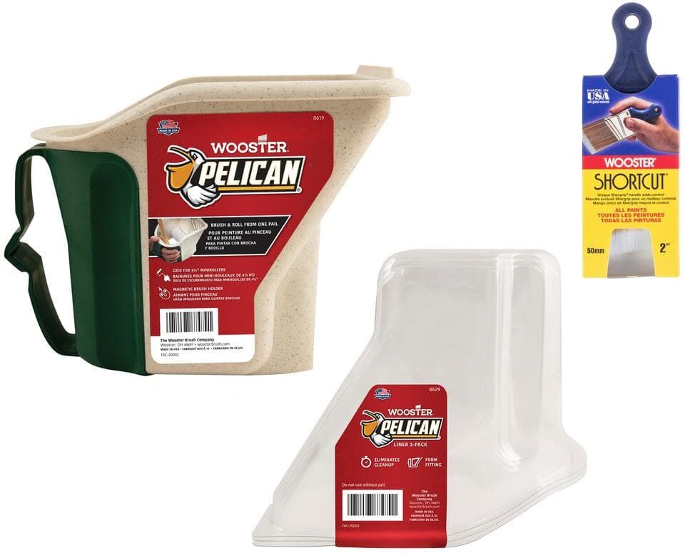 Wooster 1 qt. Pelican Hand-Held Pail, 1-qt. Pelican Liner (3-Pack) and 2 in. Shortcut Polyester Angle Sash Brush