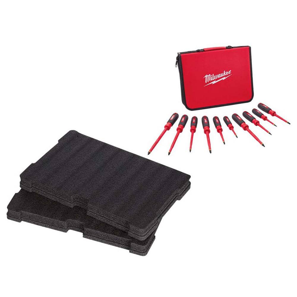 Milwaukee 1000-Volt Insulated Screwdriver Set and Case with PACKOUT Tool Box Customizable Foam Insert (11-Piece)