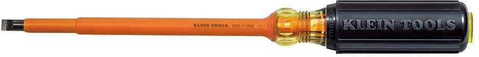 Klein Tools 5/16 in. Insulated Cabinet-Tip Flat Head Screwdriver with 7 in. Round Shank- Cushion Grip Handle