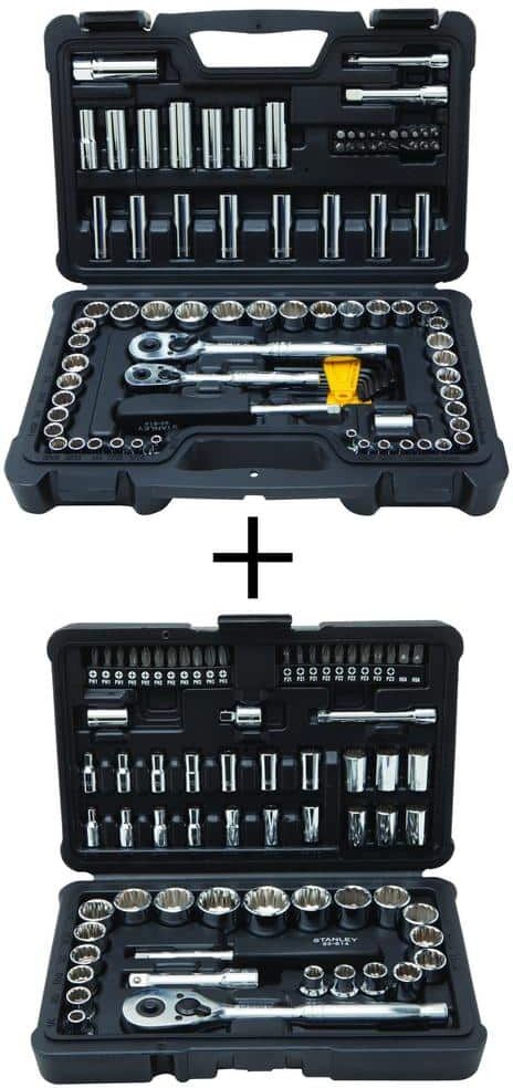 Stanley 1/4 in. & 3/8 in. Drive Full Polish Chrome SAE & Metric Mechanic Tool Set (97-Piece) and Mechanic Tool Set (68pc)