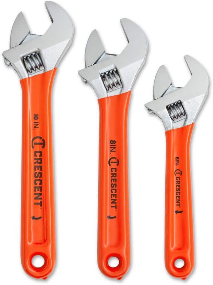 Crescent 6 in., 8 in., and 10 in. Chrome Cushion Grip Adjustable Wrench Set (3-Piece)