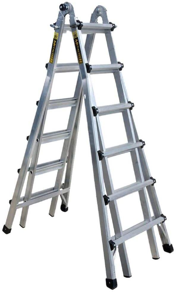 MetalTech 5-in-1 25-ft. Aluminum Telescoping Multi-Position Step Ladder, 300 lbs. Load Capacity, 26 ft. Reach, Type IA Duty Rating