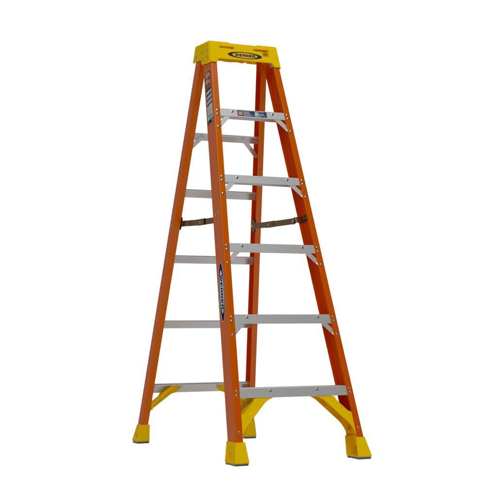 Werner 6 ft. Fiberglass Step Ladder (10 ft. Reach Height) with 300 lb. Load Capacity Type IA Duty Rating