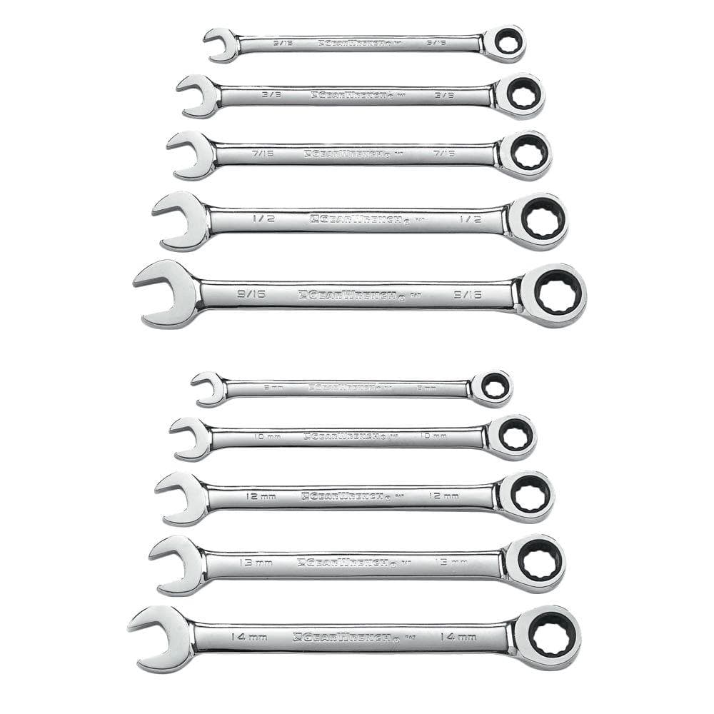 GEARWRENCH SAE/Metric 72-Tooth Combination Ratcheting Wrench Tool Set (10-Piece)