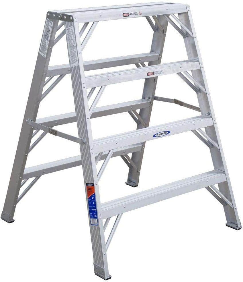 Werner 4 ft. Aluminum Extra-Wide Work Stand Step Ladder with 300 lb. Load Capacity Type IA Duty Rating