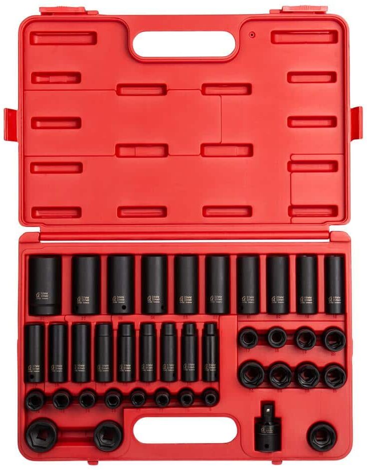 SUNEX TOOLS 1/2-in. Drive Metric Impact Socket Set (39-Piece)