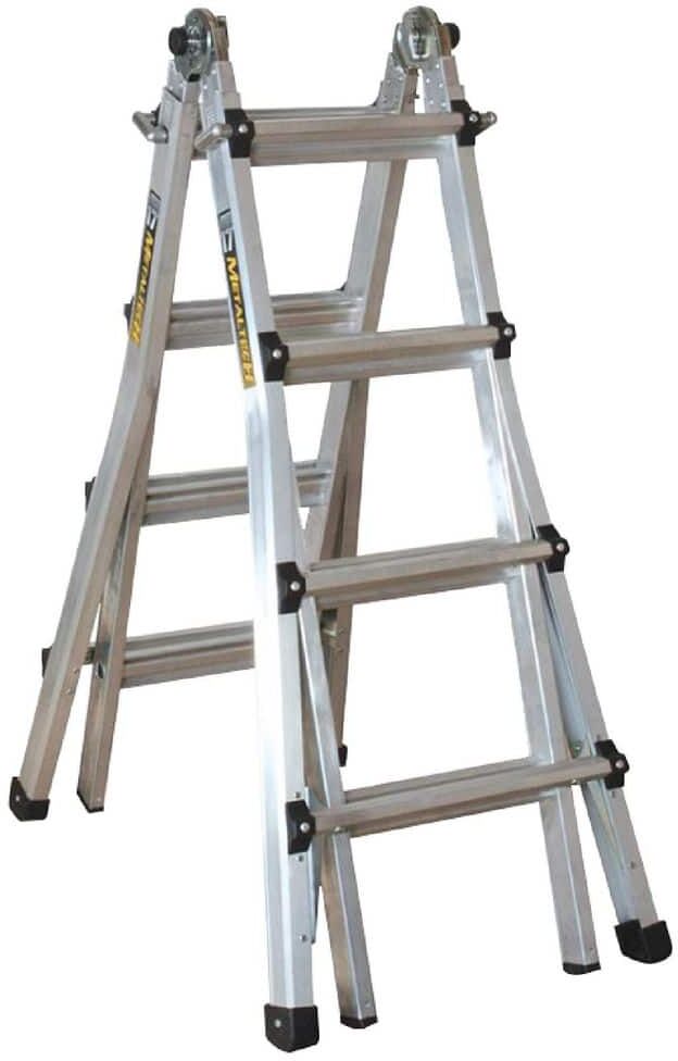 MetalTech 5-in-1 17-ft. Aluminum Telescoping Multi-Position Step Ladder, 300 lbs. Load Capacity, 18 ft. Reach, Type IA Duty Rating