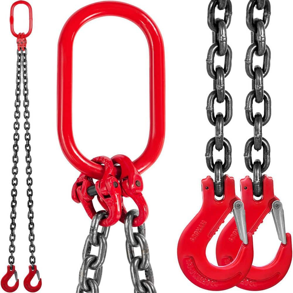VEVOR 6 ft. x 5/16 in. Double Leg Chain Sling G80 Hoist Chain with Grab Hooks 6600 lbs. Load for Factory Mining Ports Building
