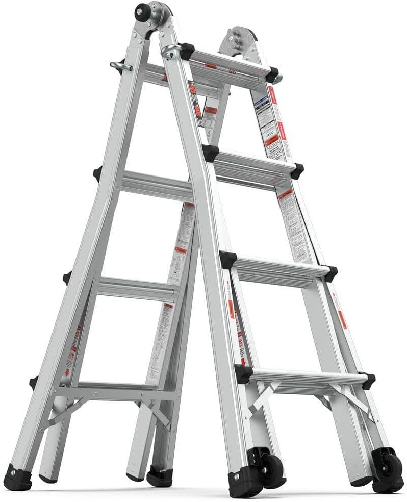 maocao hoom 8.27 in. H Aluminum Multi-Position Ladder with Wheels, 300 lbs. Weight Rating