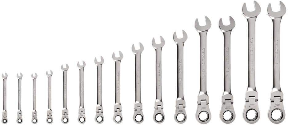 TEKTON 15-Piece (1/4-1 in.) Flex Head 12-Point Ratcheting Combination Wrench Set