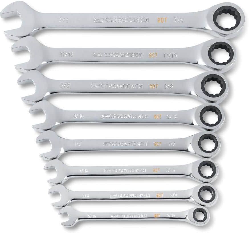 GEARWRENCH 90-Tooth Metric Ratcheting Combination Wrench Set with Tray (8-Piece)