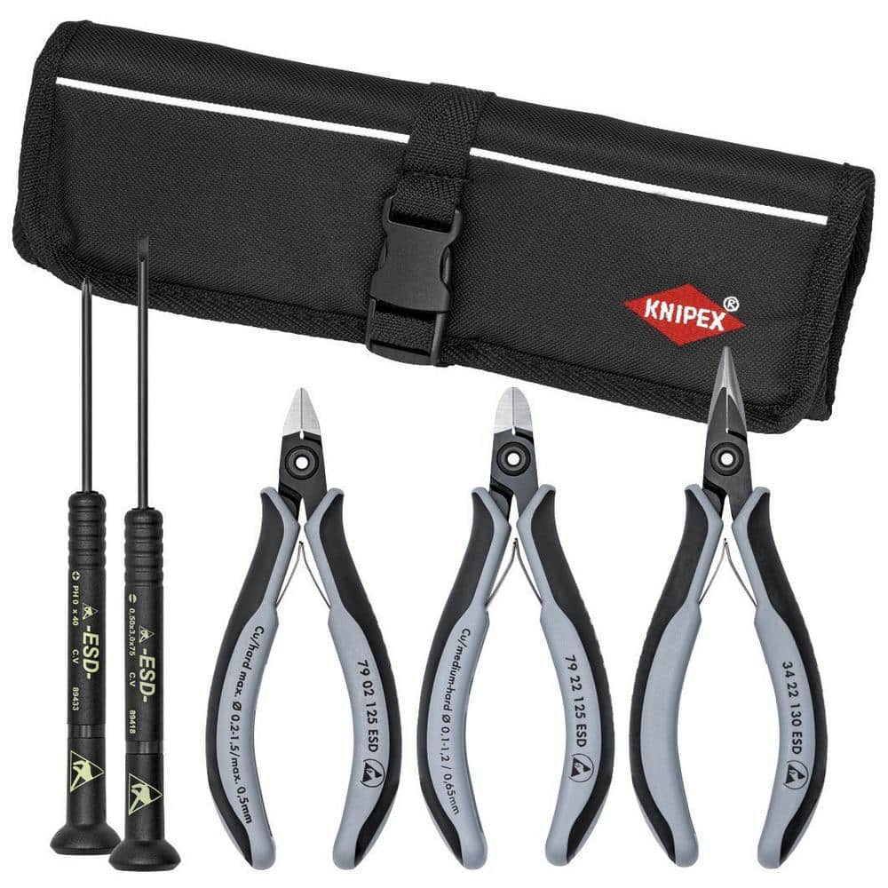 KNIPEX 5-Piece ESD Precision Electronic Tool Set with Electrostatic Discharge Protection