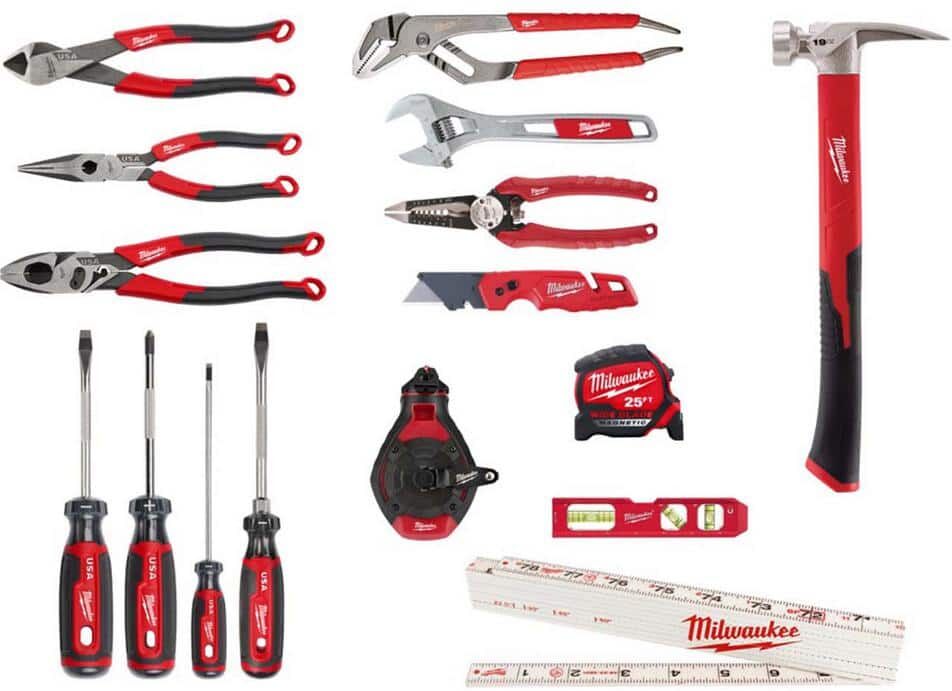 Milwaukee Electricians 9 in. Lineman's Cutting Pliers with Crimper and Bolt Cutter with Screwdriver Hand Tool Set (16-Piece)