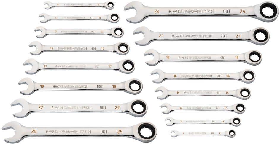 GEARWRENCH Metric 90-Tooth Combination Ratcheting Wrench Tool Set (16-Piece)