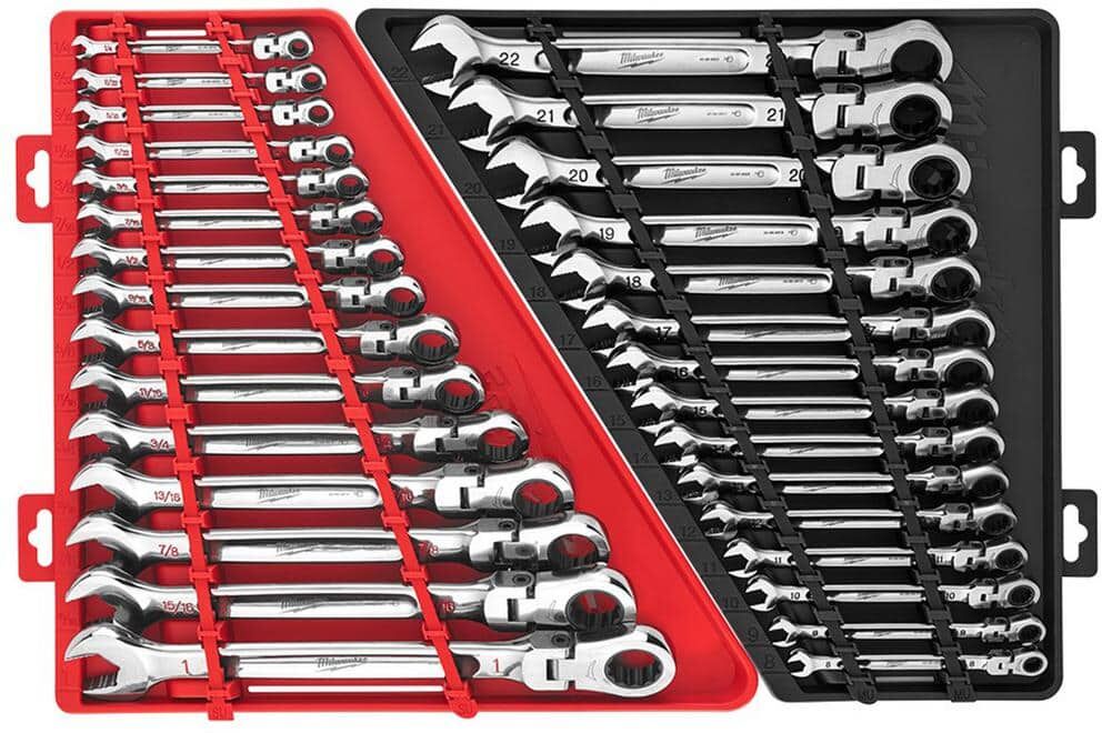 Milwaukee 144-Position Flex-Head Ratcheting Combination Wrench Set SAE and METRIC (30-Piece)