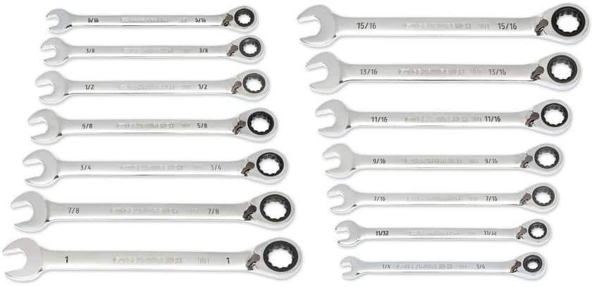 GEARWRENCH SAE 12-Point 90-Tooth Reversible Ratcheting Wrench Set with Rack (14-Piece)