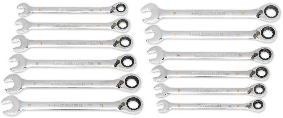 GEARWRENCH Metric 12-Point 90-Tooth Reversible Ratcheting Wrench Set with Rack (12-Piece)