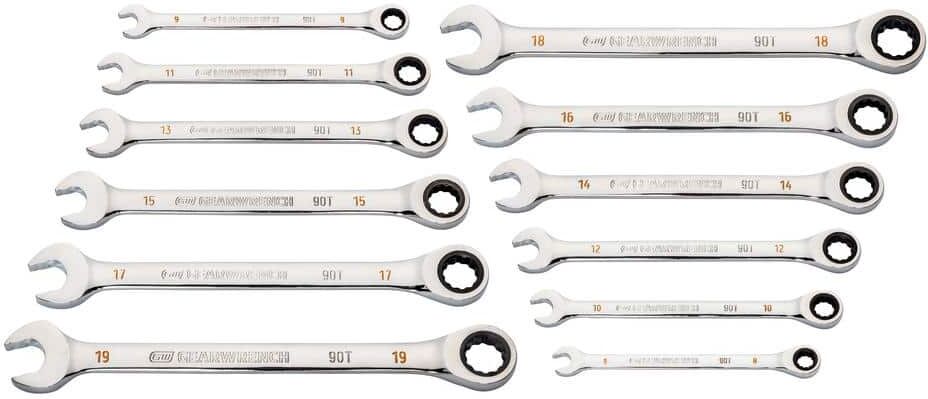 GEARWRENCH Metric 90-Tooth Flex Head Combination Ratcheting Wrench Tool Set (12-Piece)