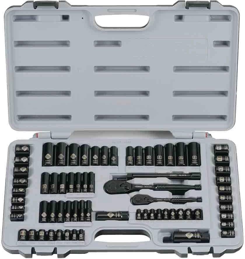 Stanley 1/4 & 3/8 in. Drive Black Chrome SAE 69-Piece Mechanic Tool Set