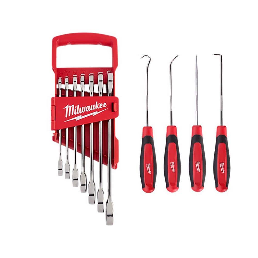 Milwaukee SAE Combination Ratcheting Wrench Set with Pick Set (11-Piece)