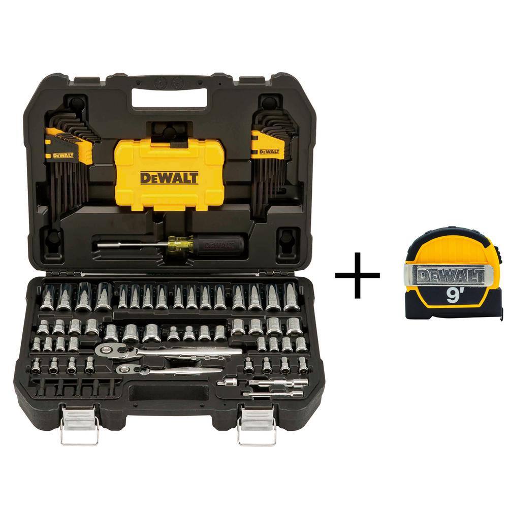 DeWalt 1/4 in. x 3/8 in. Drive Polished Chrome Mechanics Tool Set (108-Piece) and 9 ft. x 1/2 in. Pocket Tape Measure