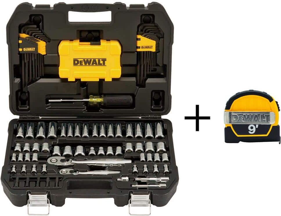 DeWalt 1/4 in. x 3/8 in. Drive Polished Chrome Mechanics Tool Set (108-Piece) and 9 ft. x 1/2 in. Pocket Tape Measure