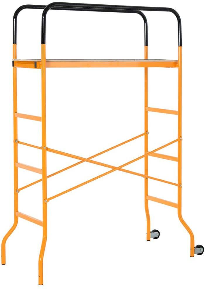 HOMCOM 45.25 in. x 22.5 in. 4-Step Steel Scaffold 2 Wheels Free Moving for Indoor and Outdoor Anti-Skid, 440 lbs. Capacity