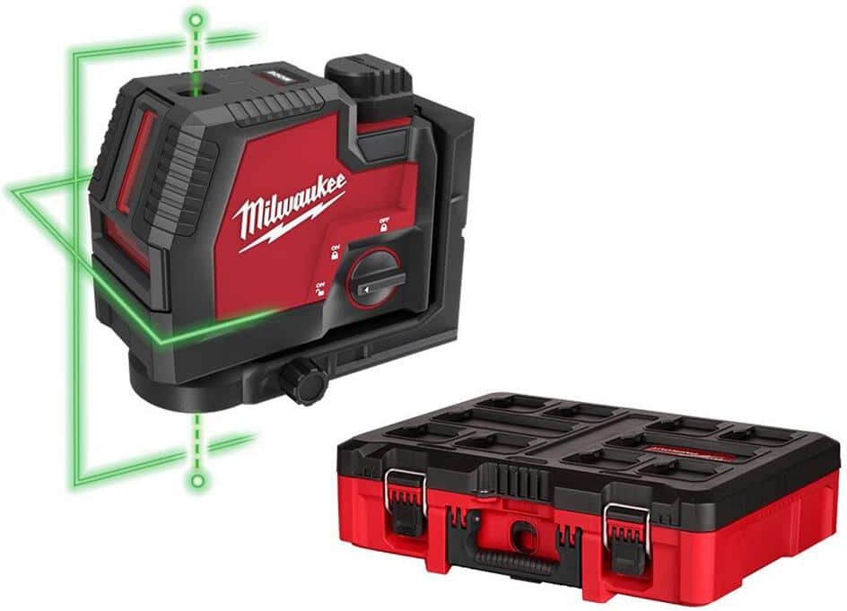 Milwaukee Green 100 ft. Cross Line & Plumb Points Rechargeable Laser Level w/ Lithium-Ion USB Battery, Charger & PACKOUT Tool Box