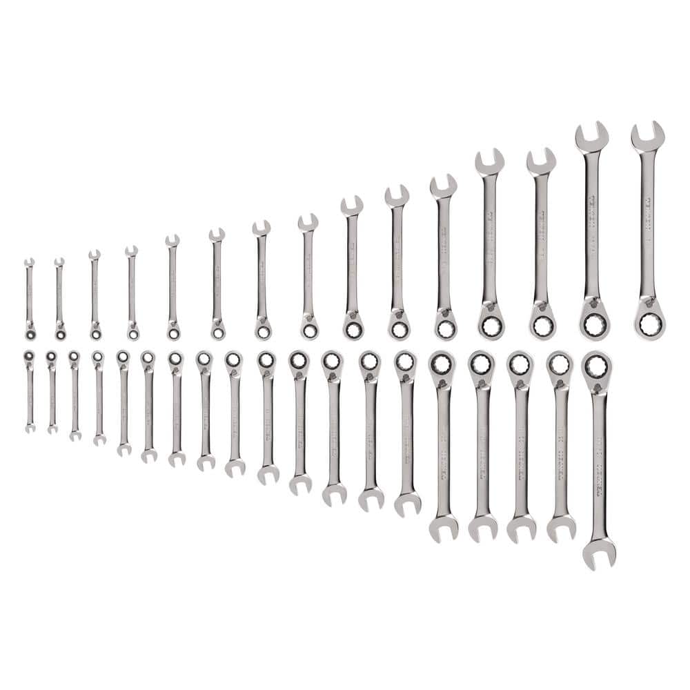TEKTON 34-Piece (1/4-1 in., 6-24 mm) Reversible 12-Point Ratcheting Combination Wrench Set