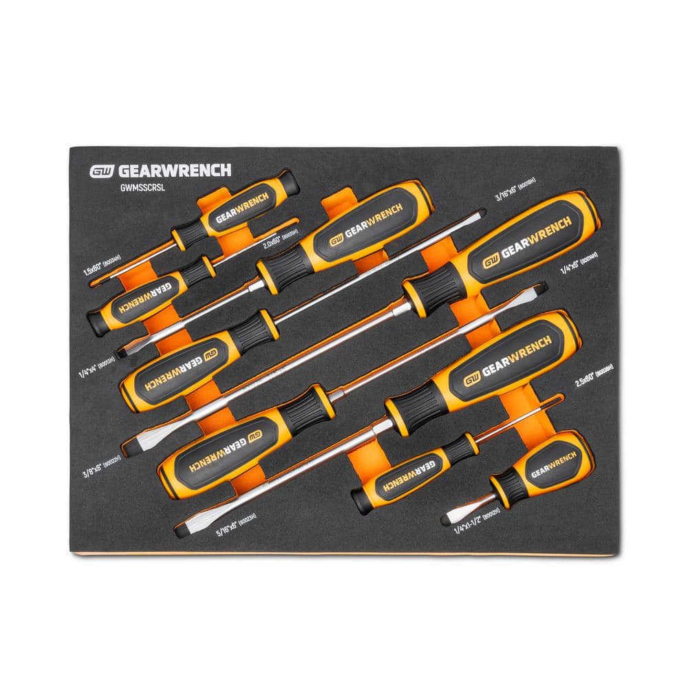 GEARWRENCH Slotted Dual Material Screwdriver Set with EVA Foam Storage Tray (9-Piece)
