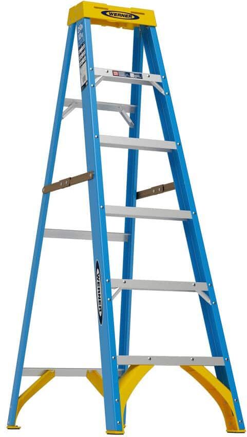 Werner 6 ft. Fiberglass Step Ladder (10 ft. Reach Height) with 250 lb. Load Capacity Type I Duty Rating