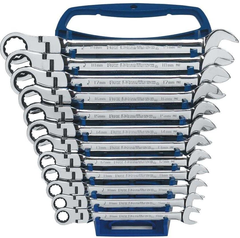 GEARWRENCH 12-Point 72-Tooth Metric Flex Head Ratcheting Combination Wrench Set (12-Piece)