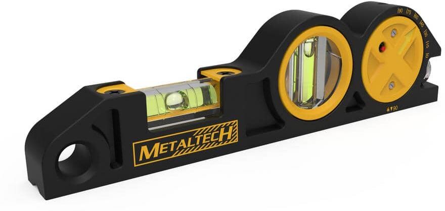 MetalTech 8 in. Die-Cast Scaffold Level, Aluminum Handy Heavy Duty Tool with 2 Vials, Multi-Angle Laser Pointer and Batteries