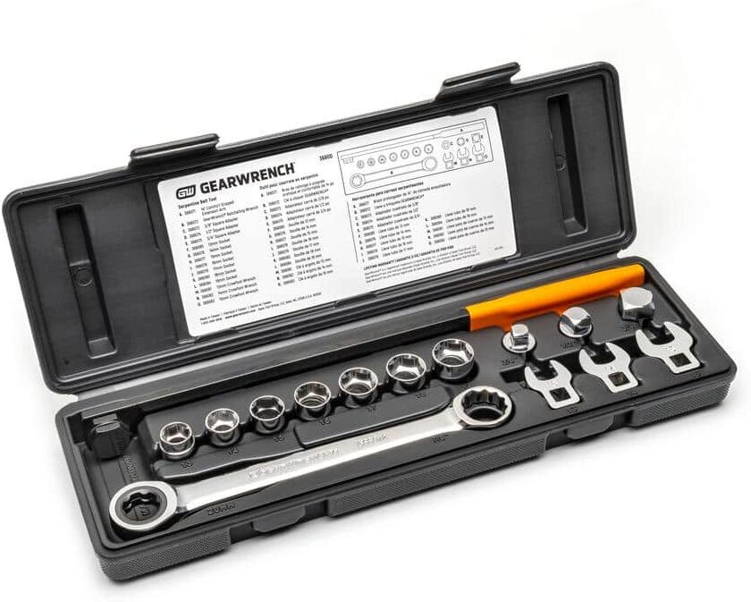 GEARWRENCH Ratcheting Wrench Serpentine Belt Tool and Socket Set (15-Piece)