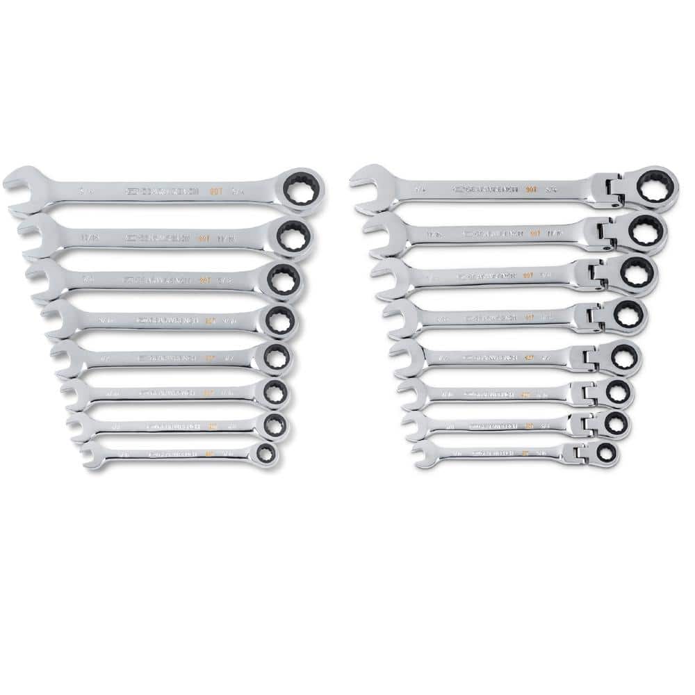 GEARWRENCH Standard and Flex-Head SAE Combination Ratcheting Wrench Set (16-Piece)