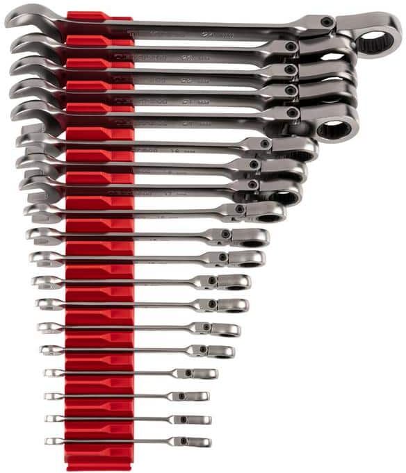 TEKTON 19-Piece (6-24 mm) Flex Head 12-Point Ratcheting Combination Wrench Set with Modular Slotted Organizer