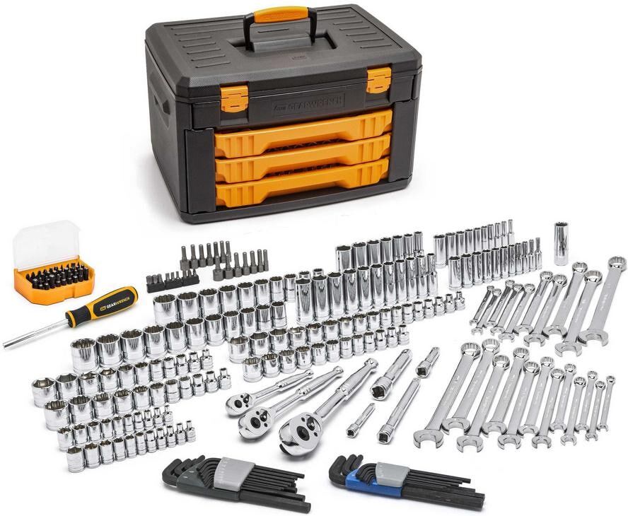 GEARWRENCH 1/4 in., 3/8 in. and 1/2 in. Drive SAE/Metric Mechanics Tool Set in 3-Drawer Storage Box (219-Piece)