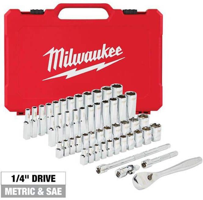 Milwaukee 1/4 in. Drive SAE/Metric Ratchet and Socket Mechanics Tool Set (50-Piece)